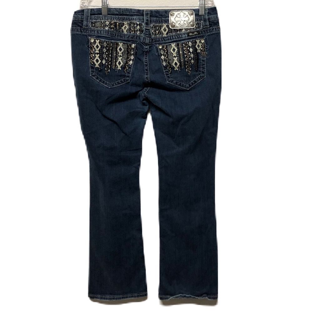 Miss Me 32” or 14 Blue Dark Wash Denim Embellished Mid Rise Easy Bootcut Jeans